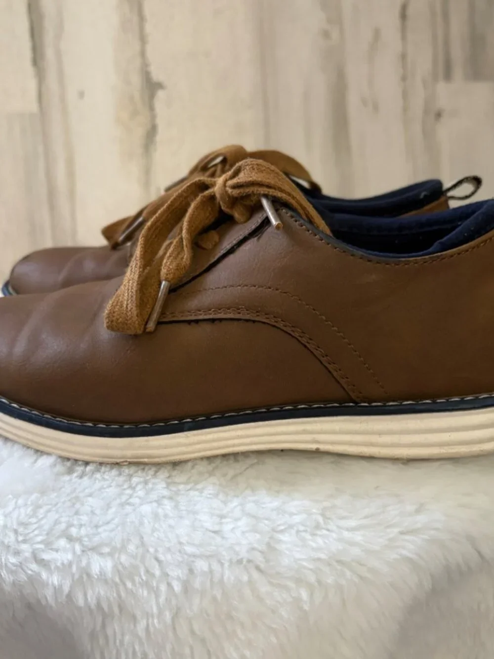 Cat & Jack Little Boys Size 2 Lace Up Brown Casual Shoes Rubber Soles